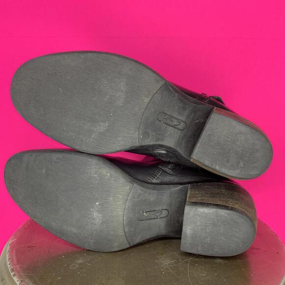 Clarks Mascarpone Cafe Black Leather High Ankle Heeled Moto Boot Sz 9.5 - Picture 6 of 8